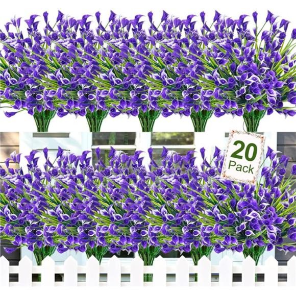 20 Bundles Artificial Flowers for Outdoors Fake Calla Lily Flowers, Purple - Picture 1 of 7